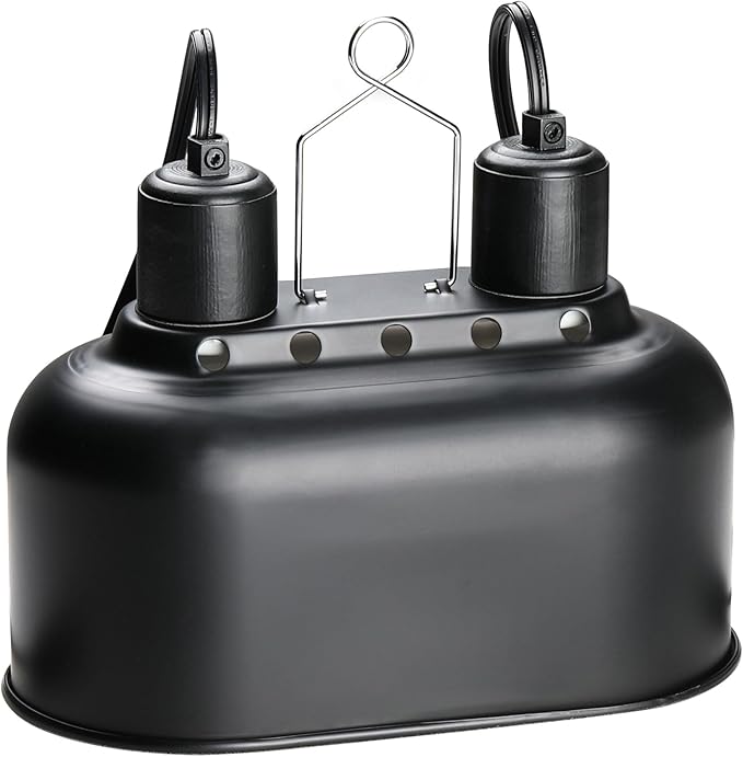 Simple Deluxe Dual Dome Reptile Light Fixture with Separate Switches, Fits Max 100W Reptile Heat Lamp/UVB Light, for Amphibians Terrarium and Tortoise Habitat