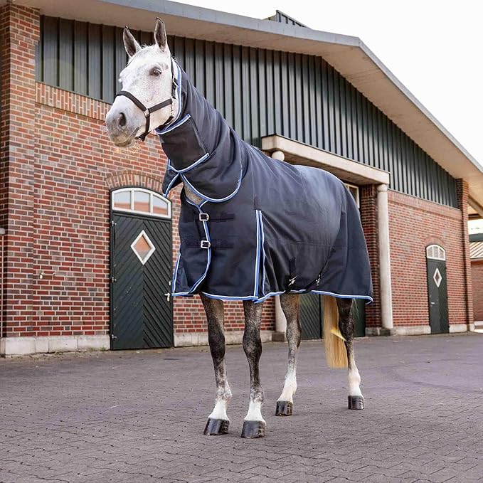 HORZE Glasgow Heavy Weight Winter Turnout (400g Fill) | Waterproof Combo Horse Blanket with Neck Cover - Dark Blue - 78 in