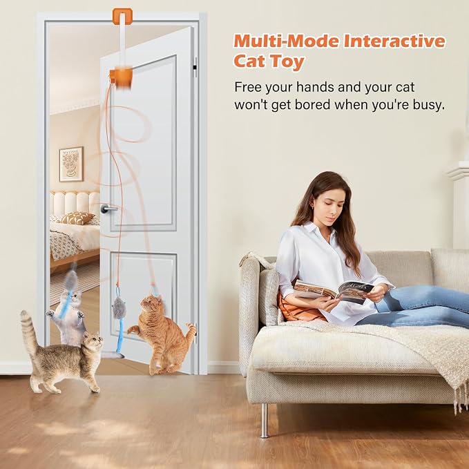 Interactive cat toy, Electric cat teaser, Door clip, 2 Motion modes,Orange - Image 2