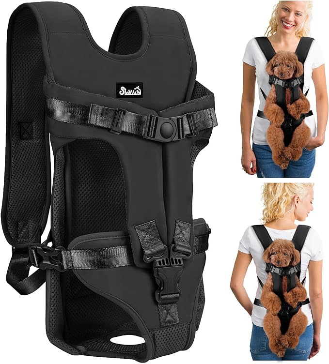 Lukovee Dog Backpack Carrier, Legs Out Easy-fit Dog Front Carrier for Small Medium Dogs,Adjustable Hands Free Dog Chest Carrier for Hiking Cycling (Black,X-Large)