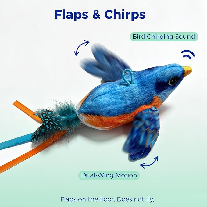 Interactive Flapping Bird Cat Toy for Indoor Cats, Auto Chirping Cat Toys, Touch Activated Rechargeable Self Play for All Breeds Cat Kicker Toys, with 5 Bird Covers and Catnip Pouches - Image 2