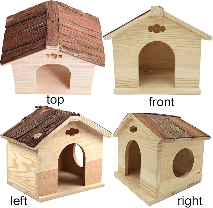 Hamiledyi Guinea Pig Wooden House, Chinchilla Space Natural House with Window Pets Large Hideout Play Hut for Gerbil Ferret Squirrel Rats Mice Hedgehog