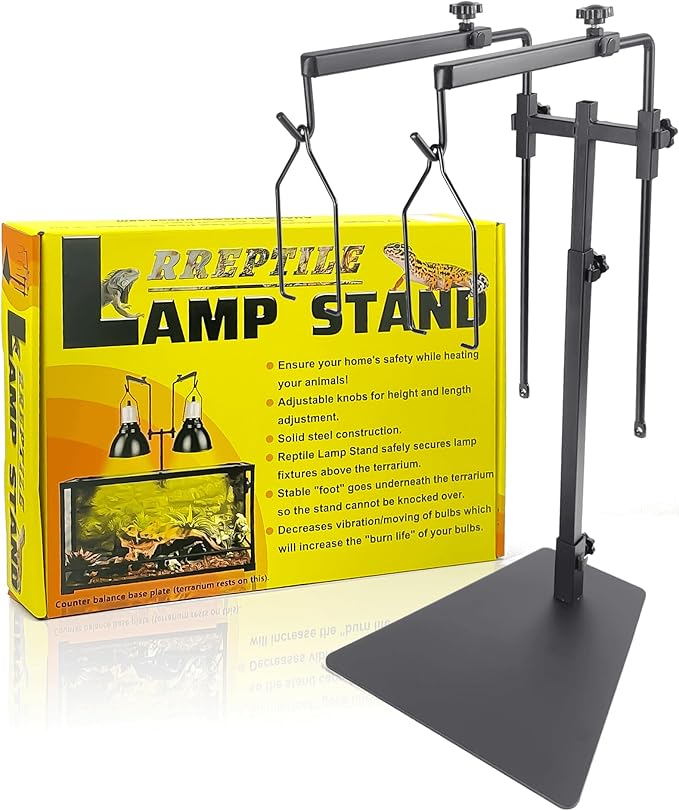 Dual Reptile Heat Lamp Stand for Light Fixtures - Adjustable Height 14.4"-36.2" Metal Holder - Floor Light Stand for Terrarium & Tank - Heating Light Bracket for Fixing Reptile Lamp Fixtures