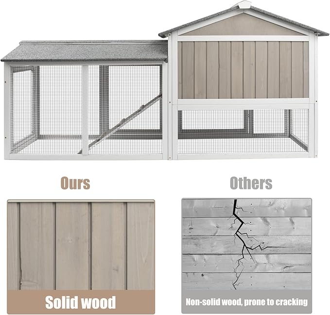 Gowoodhut Rabbit Hutch Indoor Outdoor Bunny Cage with Pull Out Tray,2 Story Wooden Rabbit Cage with Weatherproof Asphalt Roof,Guinea Pig Cage with Ventilation Doors,Ramp for Small Animals 114" L Grey