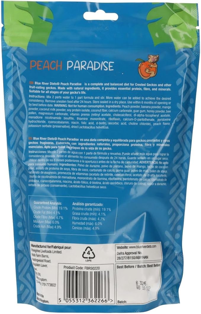 Blue River Diets Complete Crested Gecko Food - Peach 1lb (450g) | All Natural Gecko Food Made in The UK
