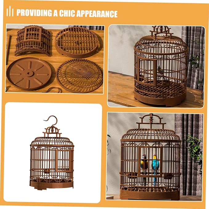 Milisten Large Portable Bird Cage Villa for Parrots and Budgies Retro Plastic Travel Carrier Detachable Base Suitable for Home and Outdoor Use