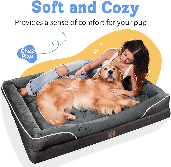 Washable Orthopedic Large Dog Bed - Dog Beds Large Sized Dogs with Removable Cover Waterproof Pet Bed with Bolster for Extra Large Pet