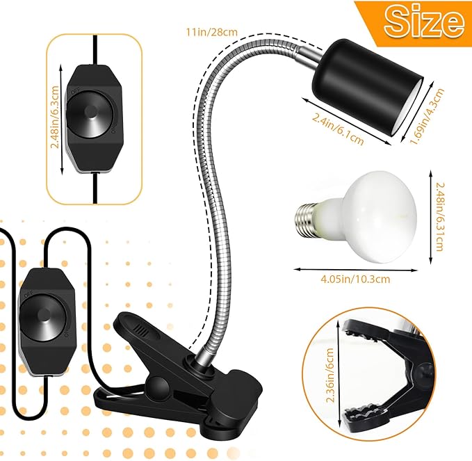 Reptile Heat Lamp with Clamp, UVA UVB Reptile Light with 360° Rotatable, Dimming and 2Pcs 50W Heat Bulb Simulated Sunlight Basking Light for Turtle Tortoise Lizard Snake Bearded Dragon