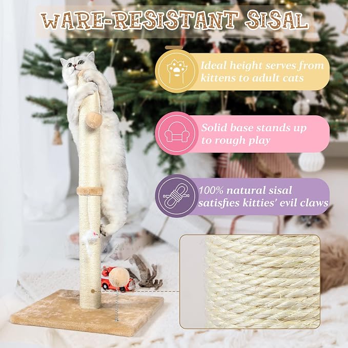 ANWA 32" Tall Sisal Cat Scratching Posts Tree for Indoor Cats Adults, Beige - Image 5