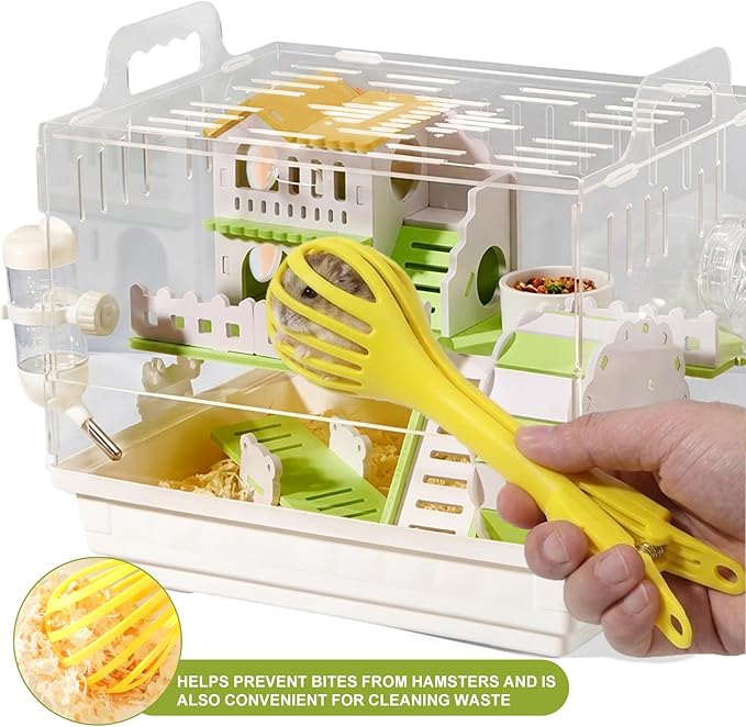 Loungewave Acrylic Hamster Cage, 2-Tier Gerbil Cage with Wooden Wheel, Small Dwarf Hamster Cage Habitat, Garden Mouse Cage for Pet Mice, Clear View Inside Easy to Clean, Green