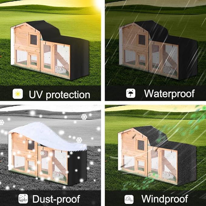 Triangle Rabbit Hutch Cover 210D Oxford Waterproof Rabbit Guinea Pig Animal Hutch Elevated Cover Dust Pet House Bunny Cage Covers (57.9x20.5x33.9in/ 147x52x86cm)