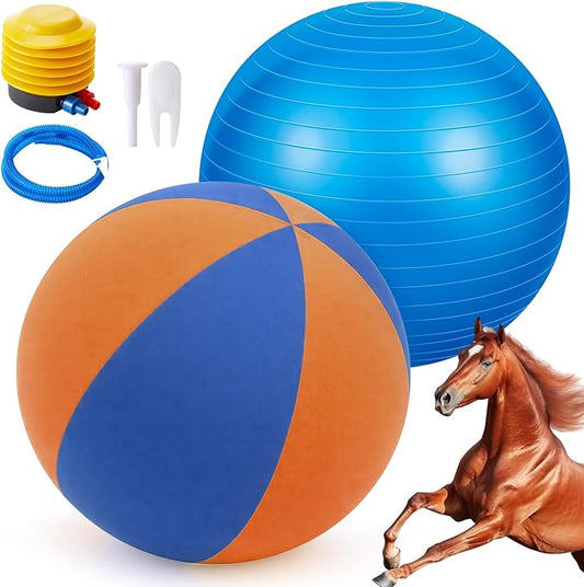 40 Inch Giant Herding Ball with Ball Cover Anti Burst Please Watch VCR for How to Inflation Horse Toys for Horses Entertainment Play, Pump Included(Cute, Blue, Orange)
