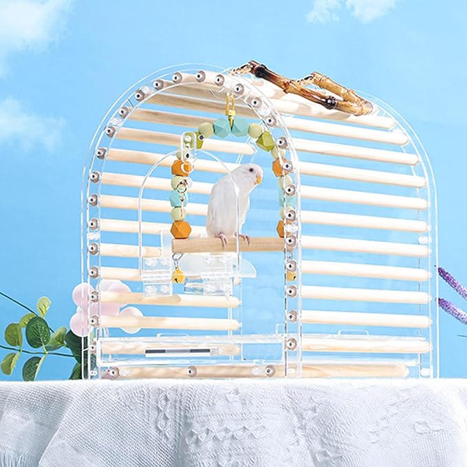 Parrot Travel Cage Transparent Bird Acrylic Carry for Parrot Lovebirds Portable Nest with Ladder & Tray for Outdoor Acrylic Ventilated for Travel