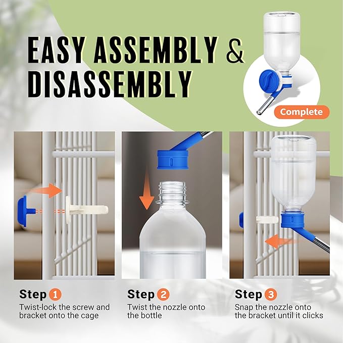 Choco Nose Patented No-Drip Water Bottle/Feeder for Guinea Pigs/Hamsters/Bunnies/Ferrets/Other Small Pets, Critters and Animals - for Cages, Crates or Wall Mount. 10.2oz. Nozzle 10mm, Blue 2pk(C128)