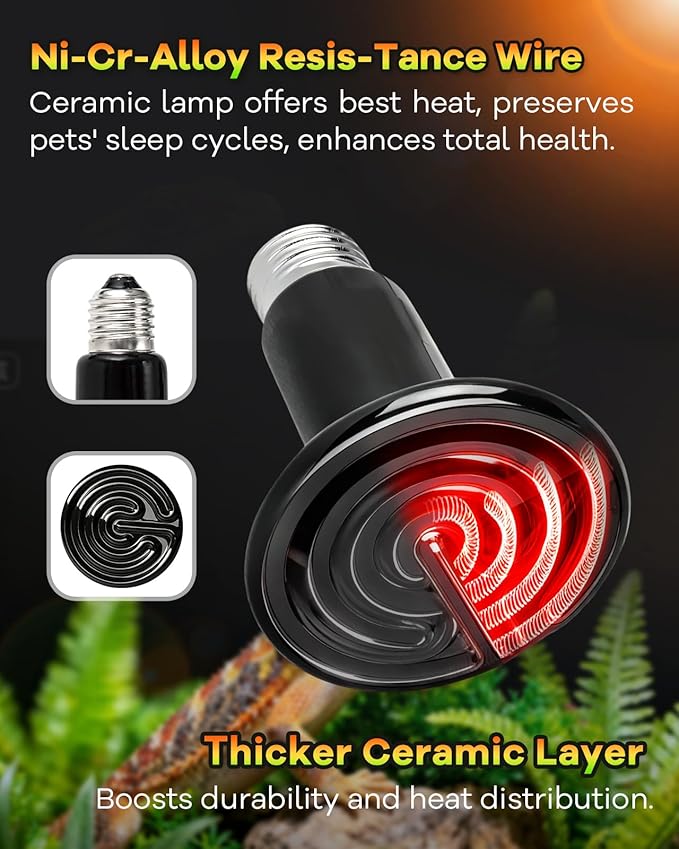 Ceramic Heat Emitter, 2 Pack 150W Reptile Heat Lamp, Heat Lamp Bulbs for Reptiles, Amphibian, Chicken, Dog, Cat, Snake, Chicken