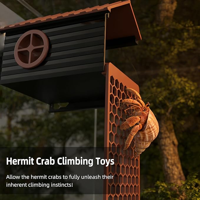 Hermit Crab Accessories | Hermit Crab Climbing Toys with Climbing Wall | Multi-Functional Hermit Crab Hideaway & Foraging Cave with Ladder | Hermit Crab Cage Decorations