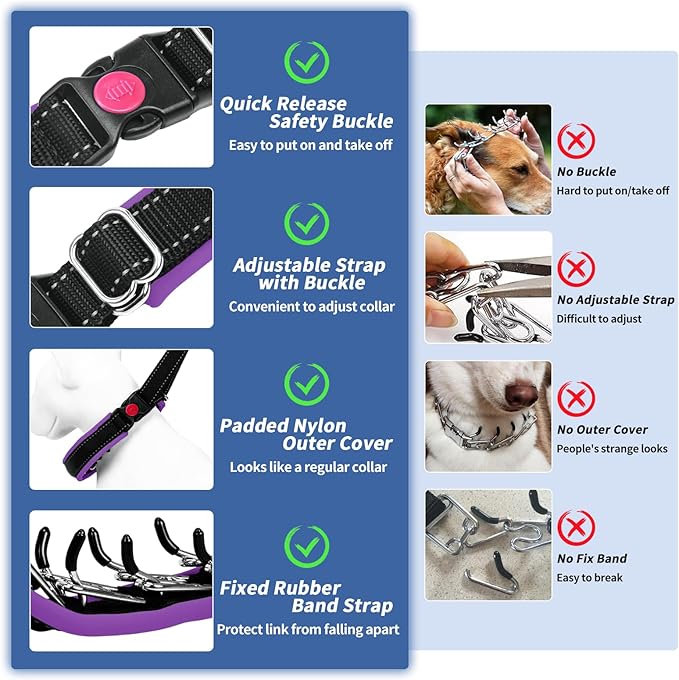 Martingale No Pull Dog Collar - Heavy Duty Nylon with Buckle, Adjustable Anti Pull Reflective Slip for Large Medium Small Dog Training Walking M Purple