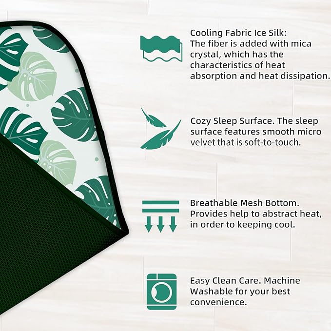 NWK Pack of 4 Pet Cooling Mat for Large Dogs -Q-Max>0.345 Ice Silk Cooling Mat for Dogs & Cats Portable & Washable Pet Cooling Blanket for Summer (4pcs, Green Leaf, 39'' X 27'' X 0.3'')