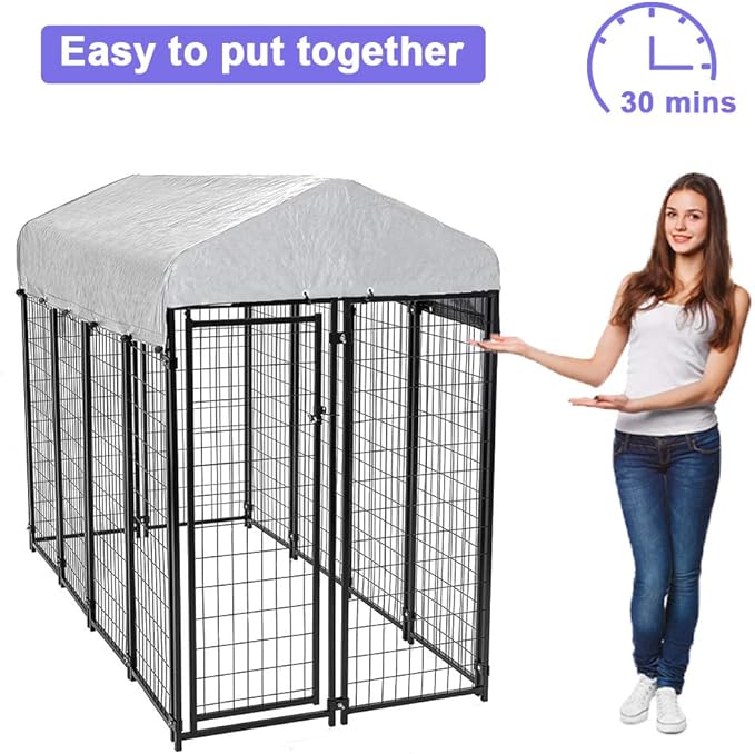 BestPet 8'x4'x6' Heavy Duty Outdoor Dog Kennel, Galvanized Welded Metal Dog Pen with UV-Resistant Waterproof Roof & Cover, Large Dog Playpen Crate Fence for Camping, Backyard