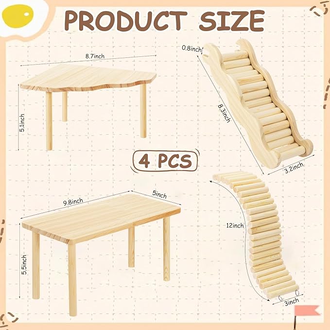 BreezeHug 4 Pcs Hamster Platform Hideout Wooden Tunnel Ladder Playhouse Hamster Game Climbing Toy with Platform Cage Accessories for Small Pets Dwarf Syrian Mice Degus Gerbils Squirrel(Climber)