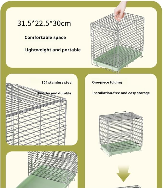 Bird Cage Parrot Cage Bird Carrier Parrot Stainless Steel Folding Hand-held for Conures Lovebird Flight Birdcage(Green)