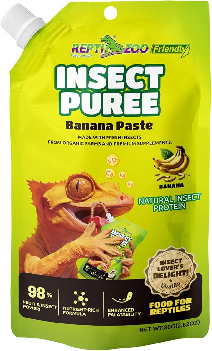 Crested Gecko Food Insect Puree, Fruit Mix Banana, Reptile Food Made with Fresh Insects 2.82oz
