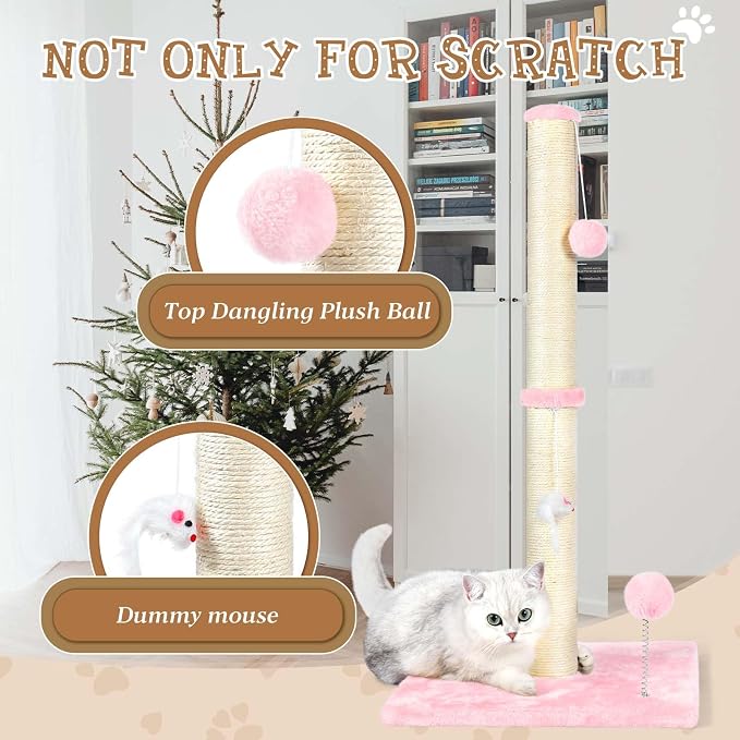 ANWA 32" Tall Sisal Cat Scratching Posts Tree for Indoor Cats Adults, Pink - Image 4
