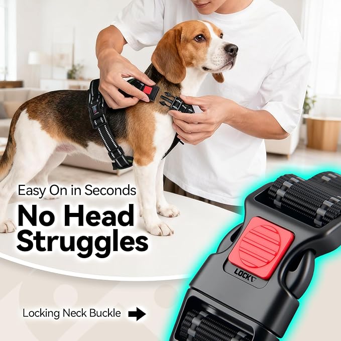 PHOEPET No Pull Dog Harness with Handle Front & Back Clip, Easy on Lockable Snap Buckle at Neck, Adjustable Reflective Vest with Handle for Small Medium Large Dogs (L, Misty Green)