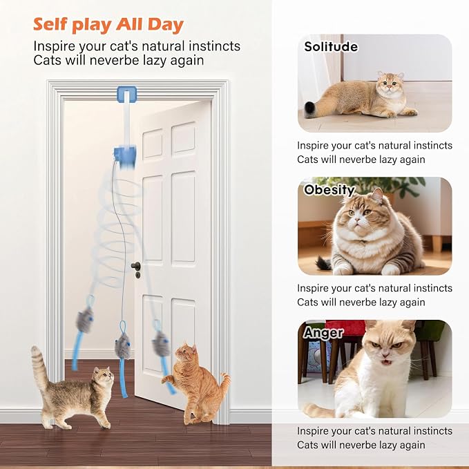 Interactive Cat Toy, Flapping Bird & Rotating Feather Teaser for Indoor Cats, Hanging Doorway Cat Toys with Fishing Pole for Exercise, Boredom Relief & Fun Games - Image 6
