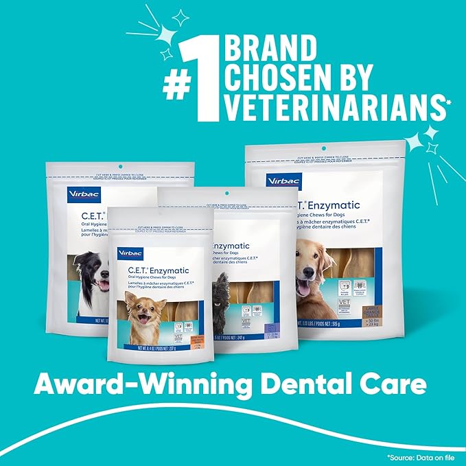 Virbac C.E.T.® Enzymatic Oral Hygiene Chews for Dogs,Medium-Plaque&Tartar Control-Single Layer Beefhide with Exclusive Dual-Enzyme System&Tasty Chicken Flavor-Easy to Give 12.8 Ounce (Pack of 12)
