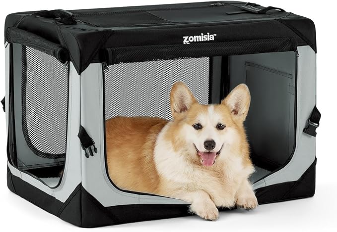 ZOMISIA Collapsible Dog Crate for Medium Dogs - 30 Inch Portable Dog Travel Crate Soft Sided with Breathable Mesh Windows, Foldable Dog Kennel for Indoor and Outdoor, Grey