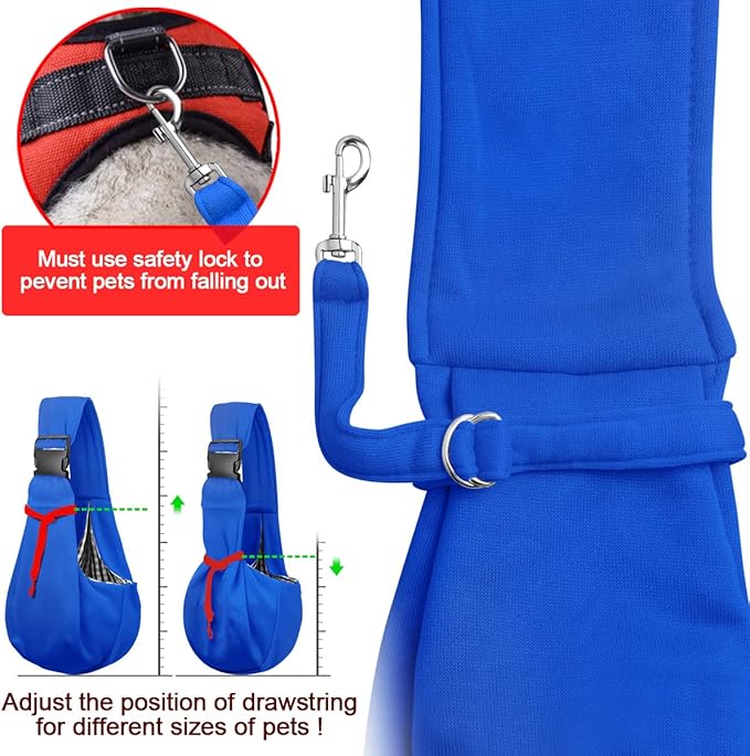 Tomkas Small Dog Sling Carrier - Zipper Pocket & Adjustable Strap & Zip Pocket - for 3-10 lbs Pets (Royal Blue, M - Zipper Pocket & Classic Strap)
