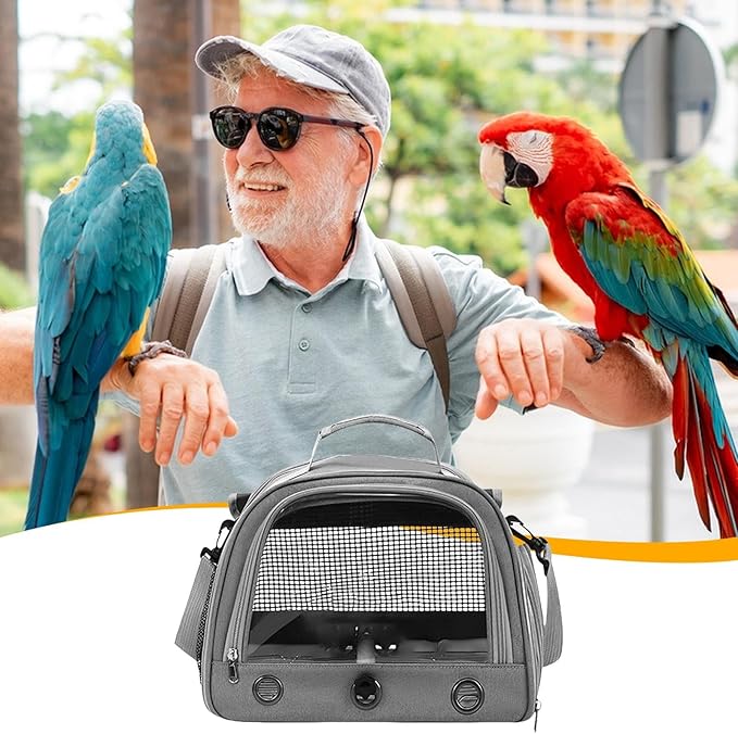 Breathable Parrot Carrier Bag – Portable Zippered Travel Bag Wi Shoulder Strap for Birds, Comfortable Transport for Parrots, Parakeets, and Small Pets | Suitable for Walking, Outdoor Sunbathing