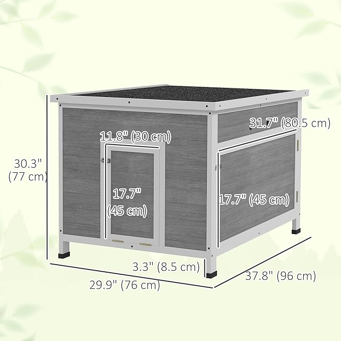PawHut Duck Coop, Wooden Chicken House Rabbit Hutch with Openable Roof, Removable Floor, Double Doors, Ramp, Duck House for 3-6 Chickens, Geese, 30" x 38" x 30"