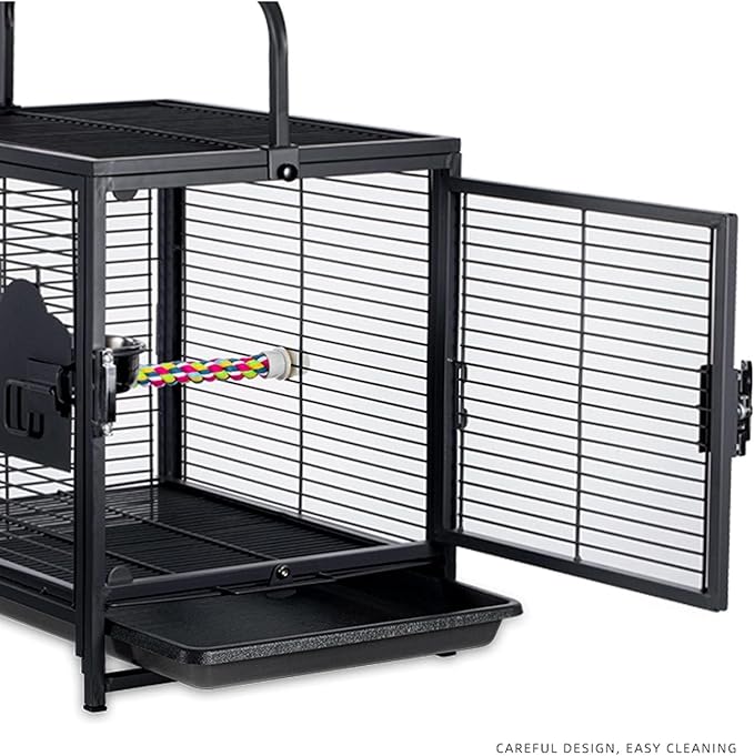 Portable Bird Carrier for Parrots - Lightweight Metal Travel Cage with Feeding Cups, Breathable Design, and Slide-Out Tray for Indoor & Outdoor Use
