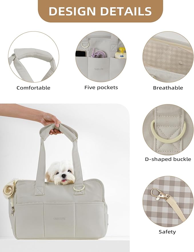 ONECUTE Dog Carrier for Small Dogs Rabbit cat with Large Pockets, Cotton Bag, Dog Carrier Soft Sided, Collapsible Travel Puppy Carrier (Grey, 17" L x 7.5" W x 12" H)