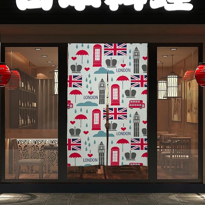 London Symbols and British Flag Light Blocking Door Curtain, Suitable for Bedroom Entrance