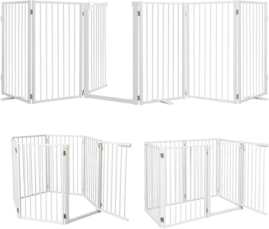 Snagle Paw Full Metal Freestanding Dog Gate with Door, 120” W x 32” H Pet Gate with Support Feet for Doorways, Stairs and Hallways, Portable Dog Fence for Indoor Use(32" 6 Panel, White)