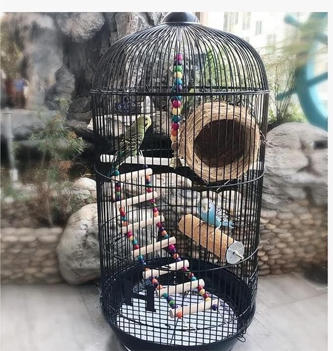 Bird Cage Parrot Cage Metal Bird Cage Round Bird House Carrier Wrought Iron Birdcage Portable Durable Bird Carriers for Indoor Flight Birdcage(White,34 * 70cm)