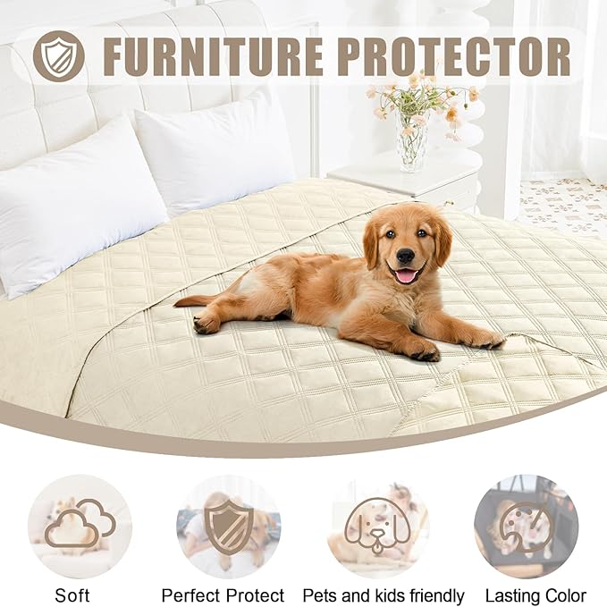Smiry Waterproof Dog Bed Cover Blanket 40x50, Soft Reversible Pet Blanket, Washable Leakproof Cats Dogs Couch Cover for Sofa, Couch, Furniture, Beige/Beige