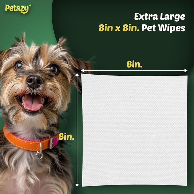 Petazy Dog Wipes for Paws and Butt – 400 Count (8x8in) Hypoallergenic, Deodorizing Pet Wipes for Dogs and Cats | Extra Large, Plant-Based, Chamomile Scented | Includes 4 Grooming Glove Wipes