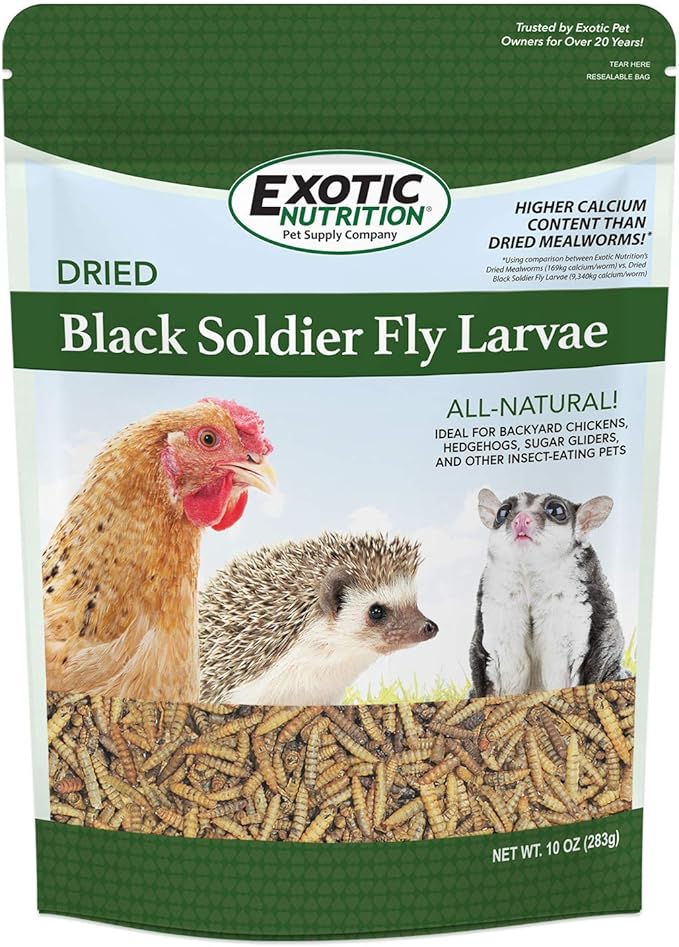 Bulk Dried Black Soldier Fly Larvae (10 oz.) - High-Calcium Insect Treat - Chickens, Wild Birds, Hedgehogs, Bluebirds, Reptiles, Sugar Gliders, Opossums, Skunks, Lizards, Bearded Dragon, Fish