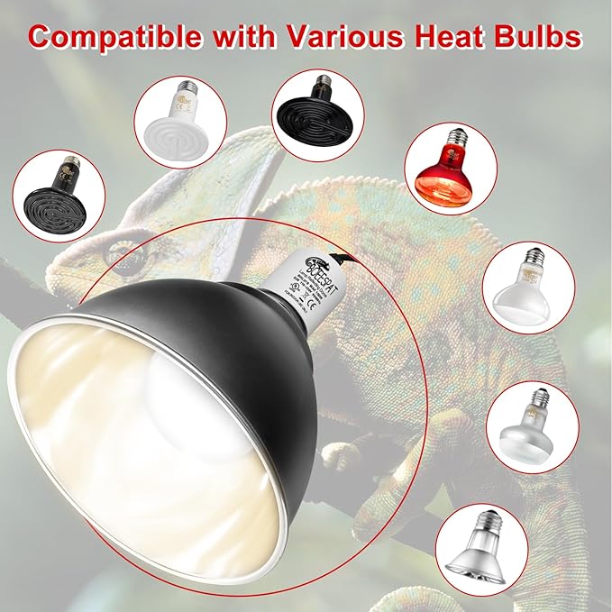 Reptile Lamp Bulb Fixture 5.5 Inch Deep Dome with Switch - Ideal for 60W/75W/100W/150W Heat Lamp Bulbs, Compatible with All E26 UVA/UVB/Basking Heat Bulbs, Supports Up to 150 Watts