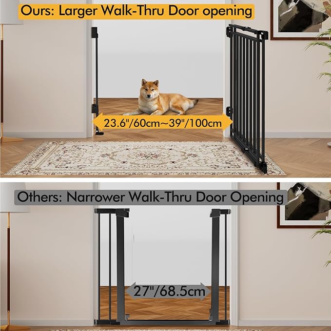 Baby Gate for Stairs & Doorways - Fits Openings 26 to 43 Inches Wide (Must Drill to Install) | 29" Extra Tall with No Bottom Bar | One-Handed Auto-Close Walk-Thru Gate for Kids & Pets, Black
