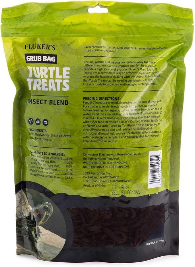 Fluker's Grub Bag Turtle Treats, Insect Blend, High Protein Freeze Dried River Shrimp, Crickets, and Mealworms, For Aquatic Turtles, Amphibians, and Reptiles, 6 oz