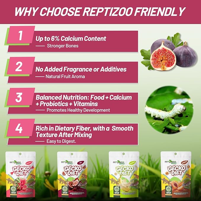 Crested Gecko Food, Fruit Mix Fig and Insects Complete Diet Gecko Food 2oz