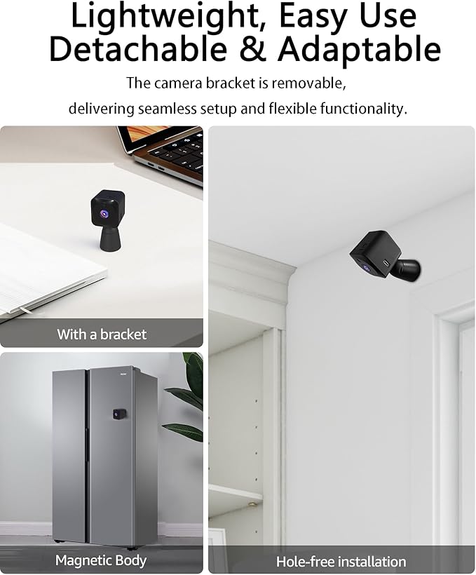 AOBOCAM 4K HD Indoor Camera for Indoor Security with App Control Motion Detection & Night Vision Wireless WiFi Rechargeable Pet Camera for Home/Office 24/7 Cycle Save Video Only (4K)