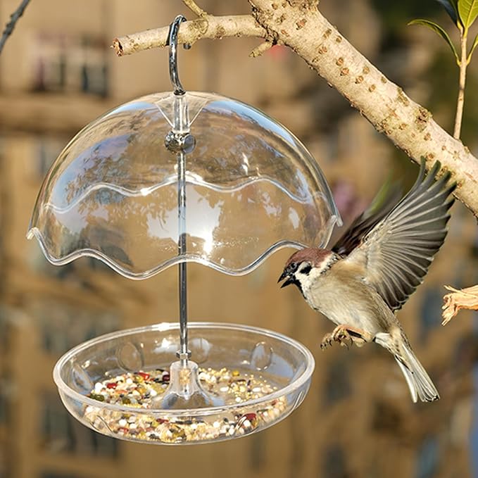 Clear Bird Feeder with Metal Hanging Hook Windproof Outdoor Waterer Feeder for Patio Backyard Edit Supplier