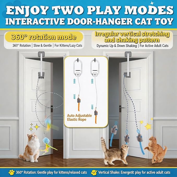 Interactive cat toy, Electric cat teaser, Door clip, 2 Motion modes,Gray - Image 2