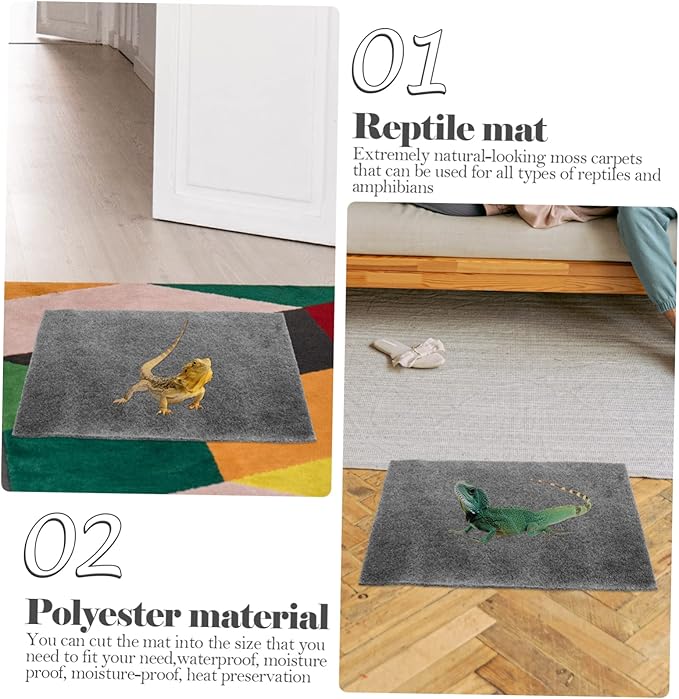 Totority 2pcs Wear-Resistant Reptile Mat for Household Tortoise and Snakes Gray Moisture Absorbing Bedding Convenient Terrarium Use